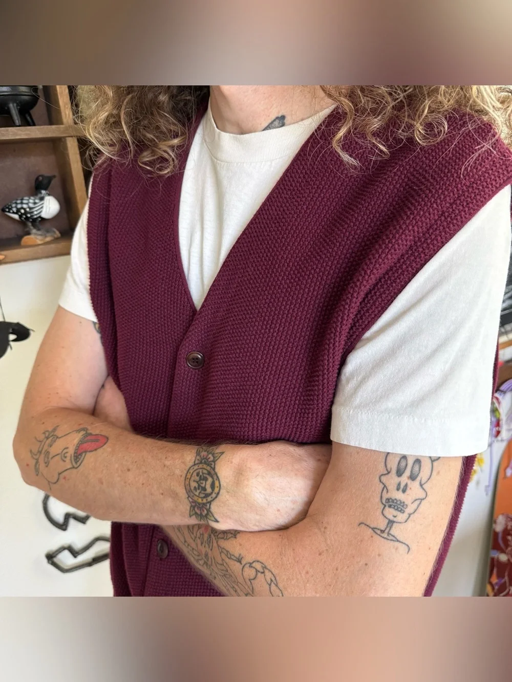 Vintage 90s Eddie Bauer AKA Burgundy Cotton Knit Sweater Vest ~ Size Large